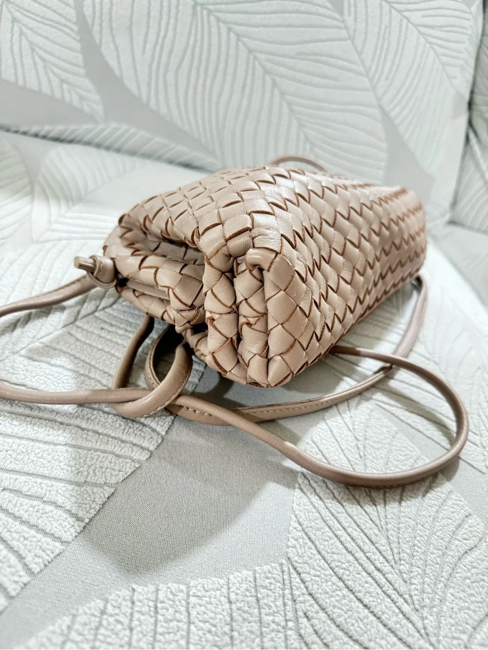 Quince Woven Leather Clutch in Taupe Beige
